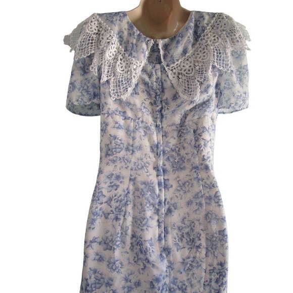 Vintage Scott McClintock Blue Floral Lace Empire Waist Tea Dress Ladies Size 8 - Picture 16 of 16